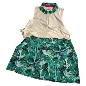 NWT XL Tommy Bahama Cream Top with Green Leaf Collar and Skort